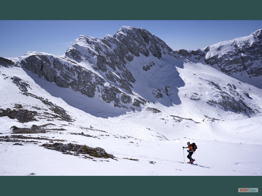 Einstieg zur Gllscharte, im Hintergrund der Grosse Archenkopf (Mrz 2014)