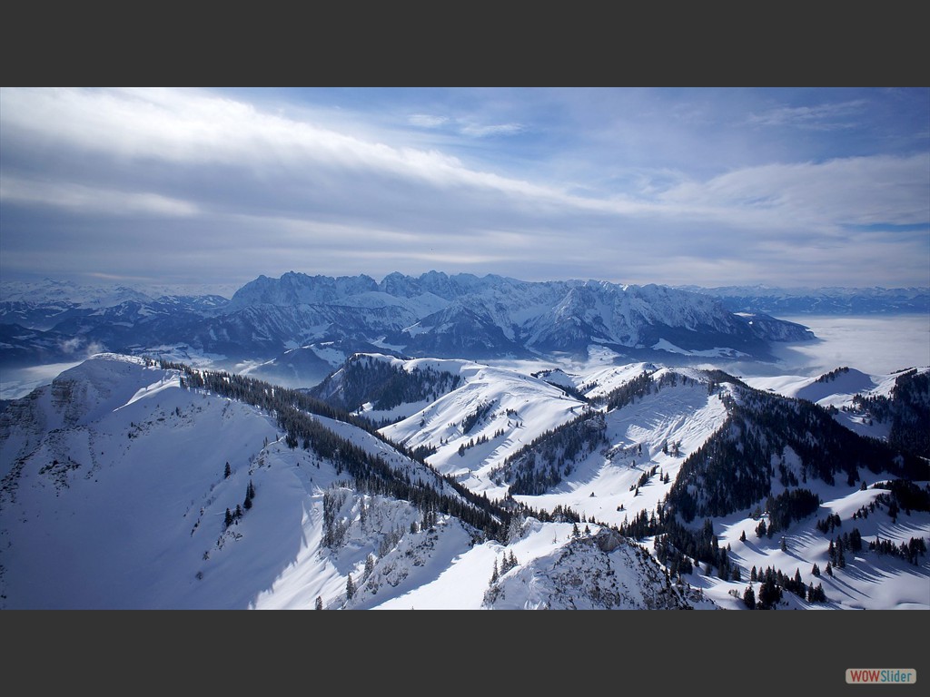 Blick auf den Wilden Kaiser (Nebel im Kaiserwinkl u. Inntal).