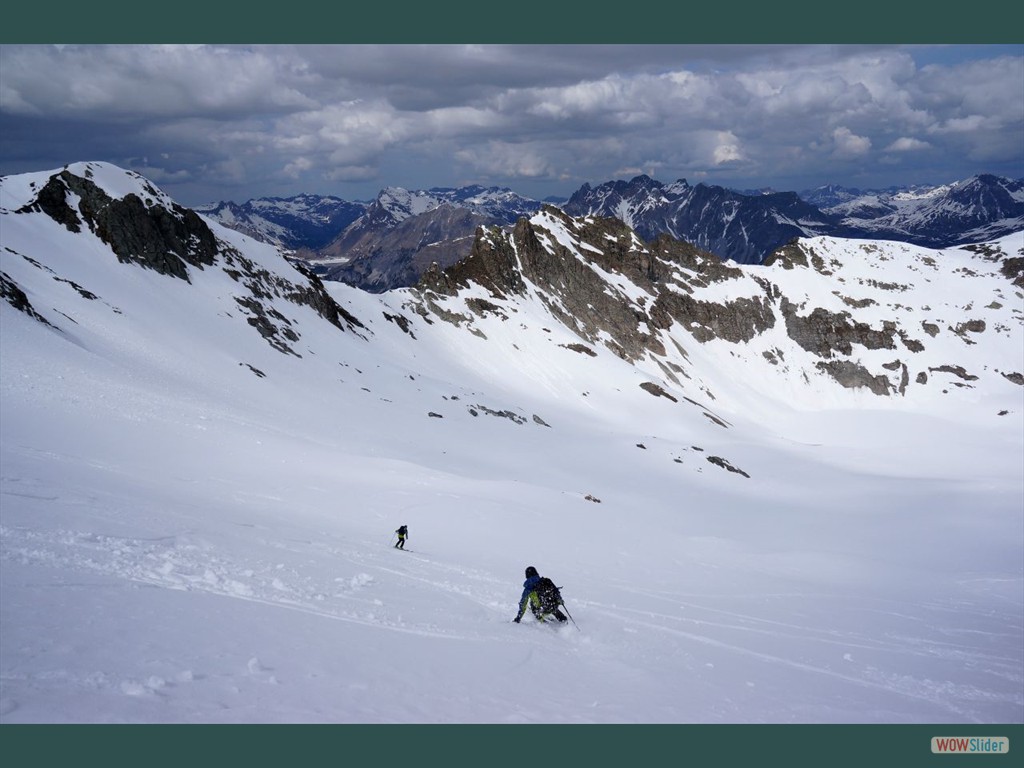 Aufstieg in den Kaltenberggletscher, oben rechts der Krachelgrat